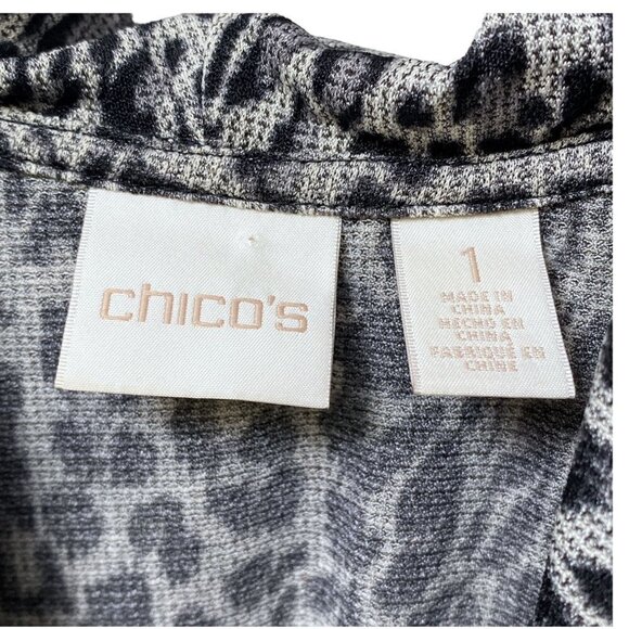 CHICOS Leopard Top Medium (Chico's 1) Cowl Neck Jersey Gray Black Long Sleeve - Picture 6 of 10